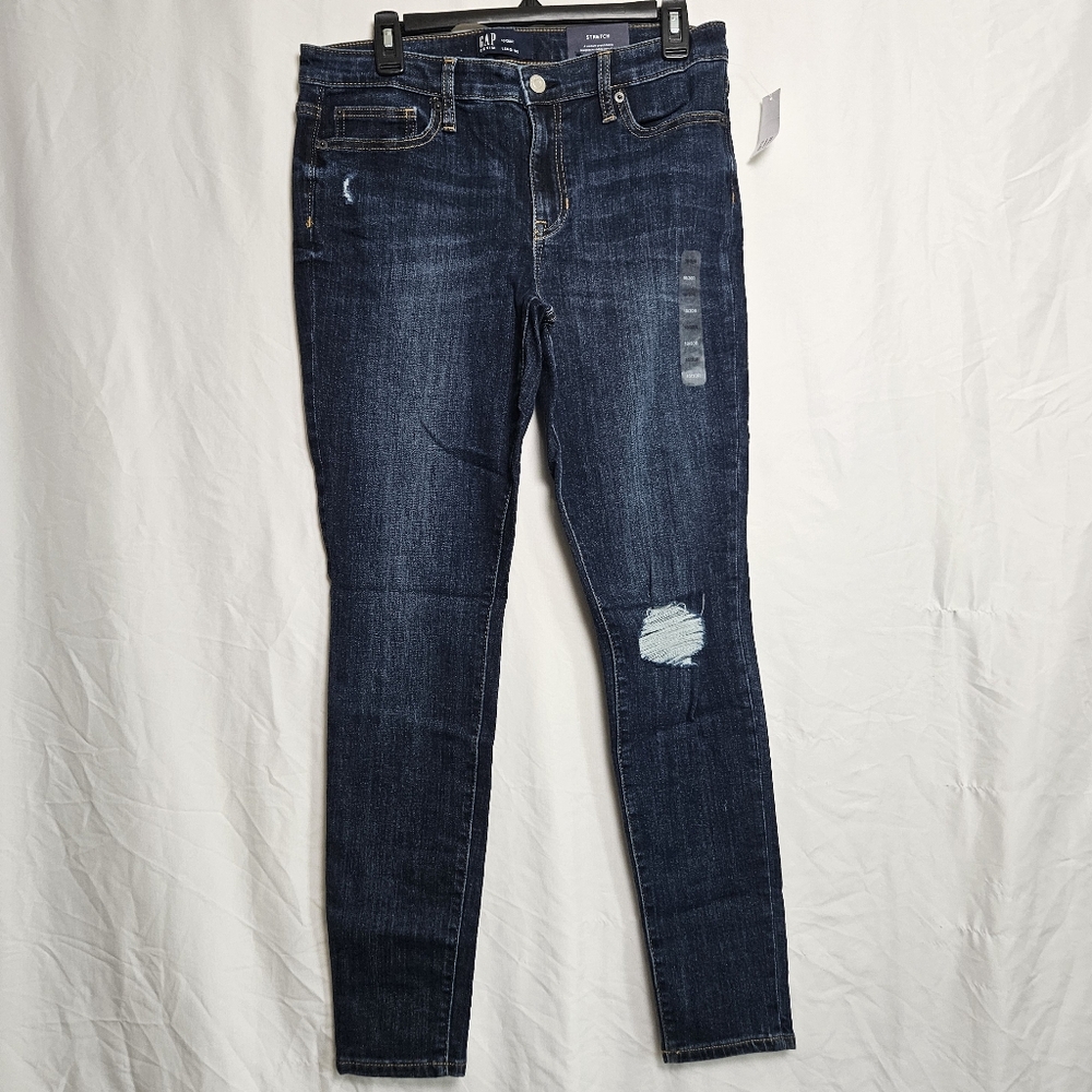 New Gap Dark Indigo Mid Rise Stretch Super Skinny Jeans 10/30R Regular
